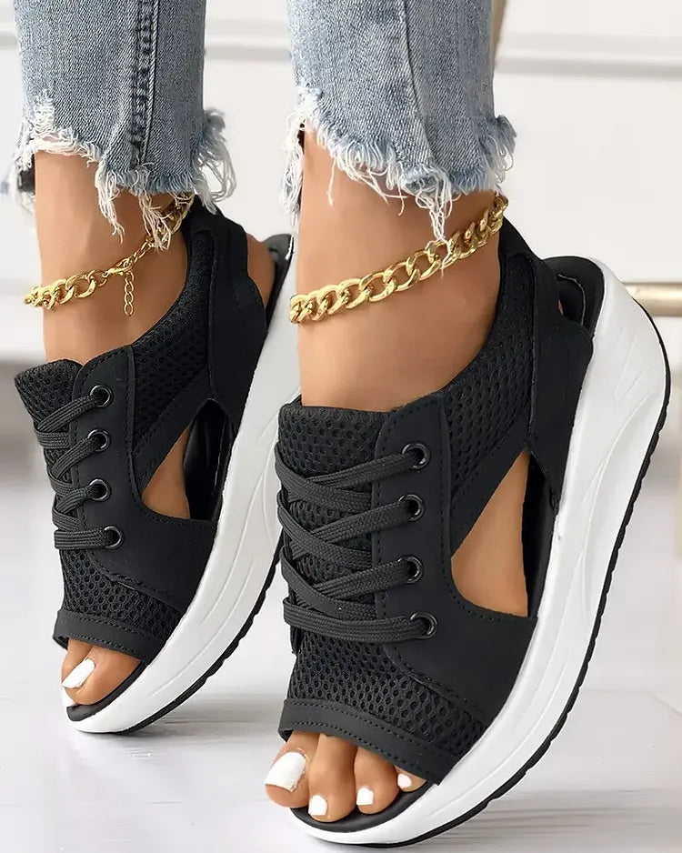 ✨SANDALIAS MUFFIN CON CORDONES Y ABERTURAS CON PANELES EN CONTRASTE✨