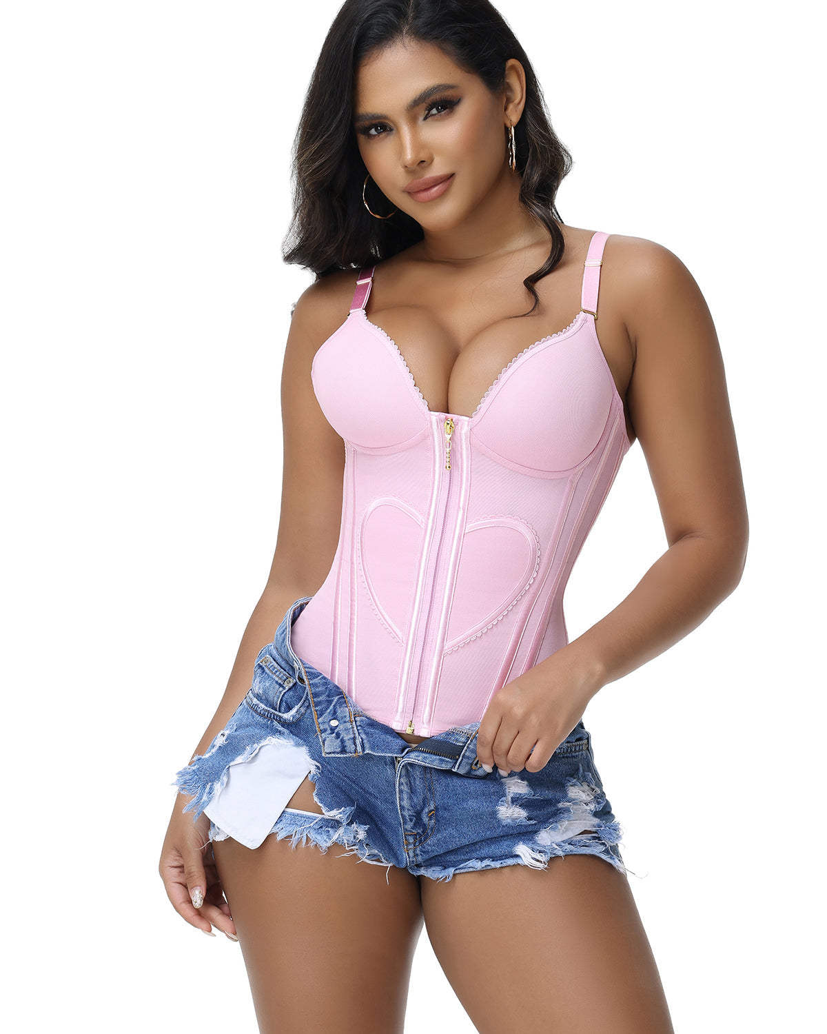 Shapshe® Fajas Colombianas Corset Top con Cremallera Entrenador de Cintura Love Pattern
