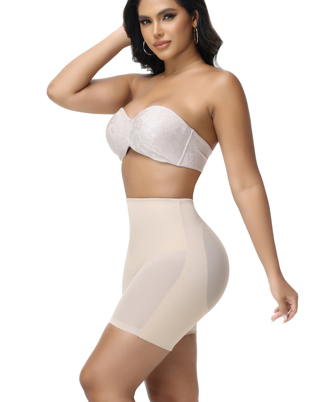 Shorts moldeadores de malla sin costuras para mujer, de cintura alta, reductor de muslos, ropa interior