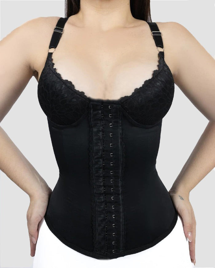 Shapshe® Corsé Chaleco Satín Sin Costuras con 18 Ballenas de Acero y Copas de Encaje Bustier
