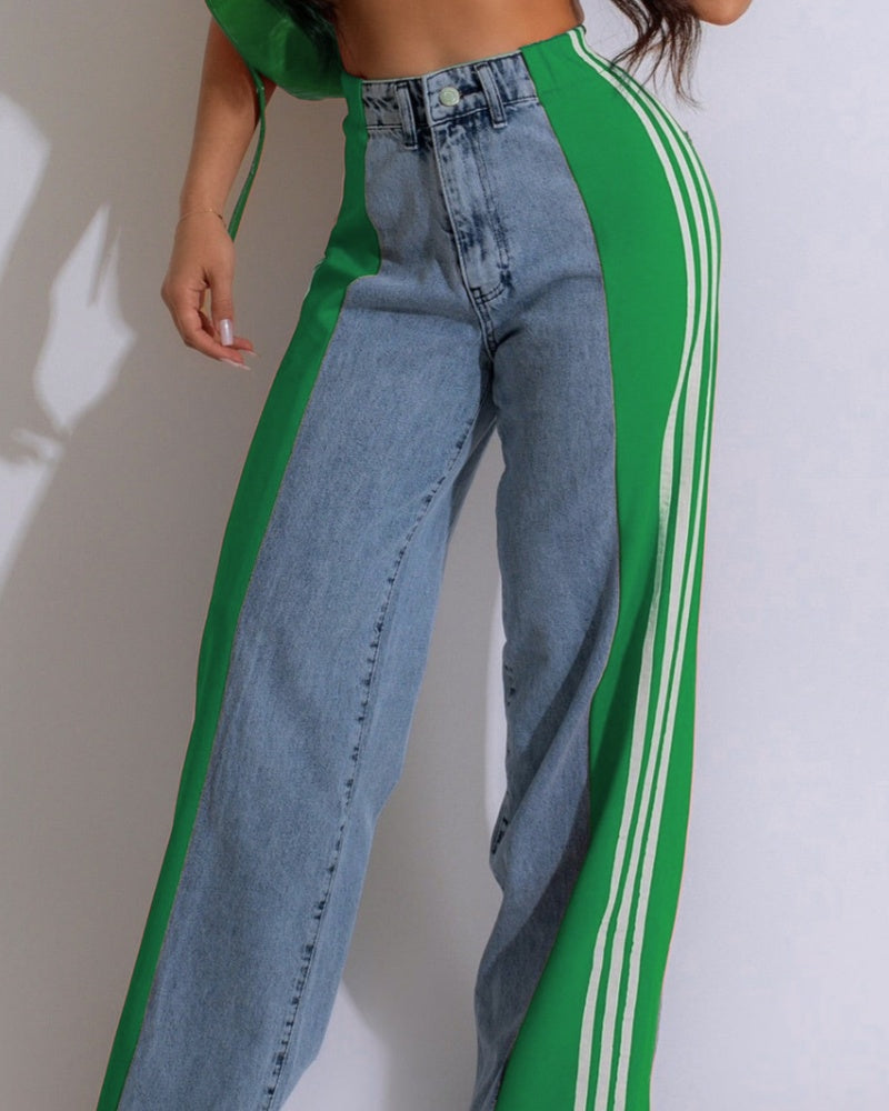 Jeans de tiro alto con paneles y 3 rayas anchos
