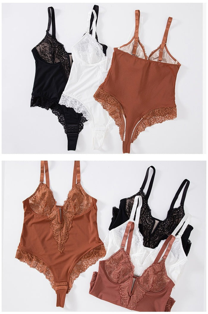Body de Encaje Sexy con Escote Profundo en V