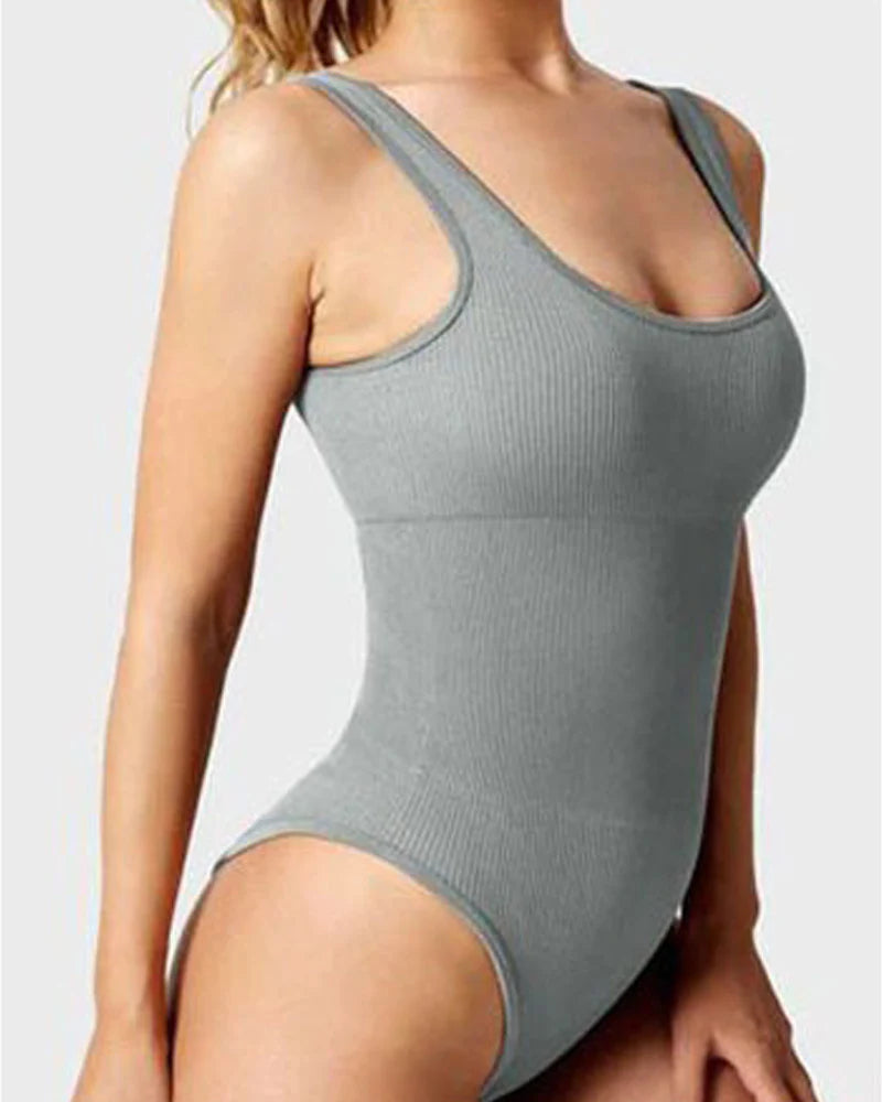 Body de Moldeador Femenino Sexy Sin Mangas con Cuello Cuadrado y Diseño Acanalado