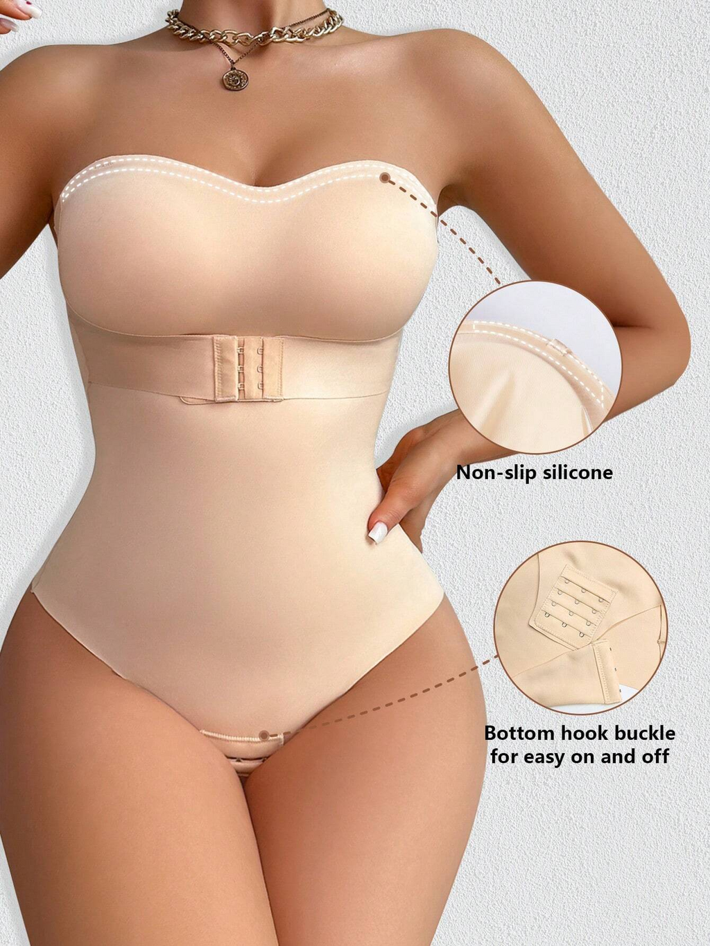 Body Shaper Femenino Sin Tirantes Control Abdomen Enterizo Sin Costuras con Tanga
