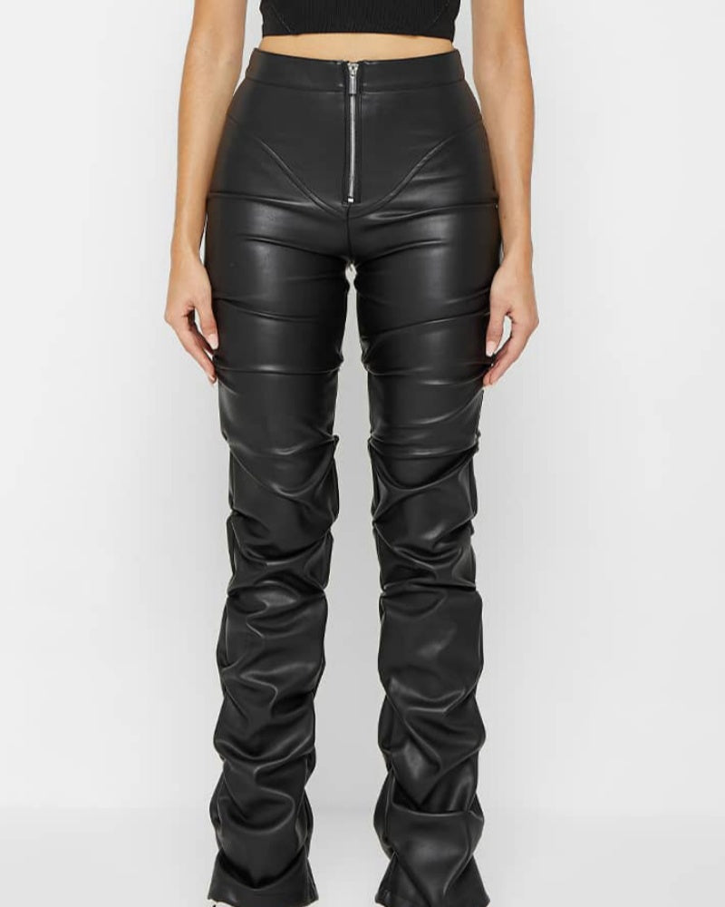 Pantalones Acampanados Plisados Personalizados de Cuero PU