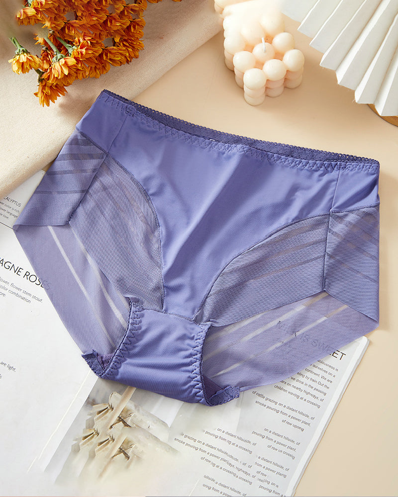 Ropa interior femenina sexy sin costuras con rayas huecas de malla, tanga de cintura media moldeadora