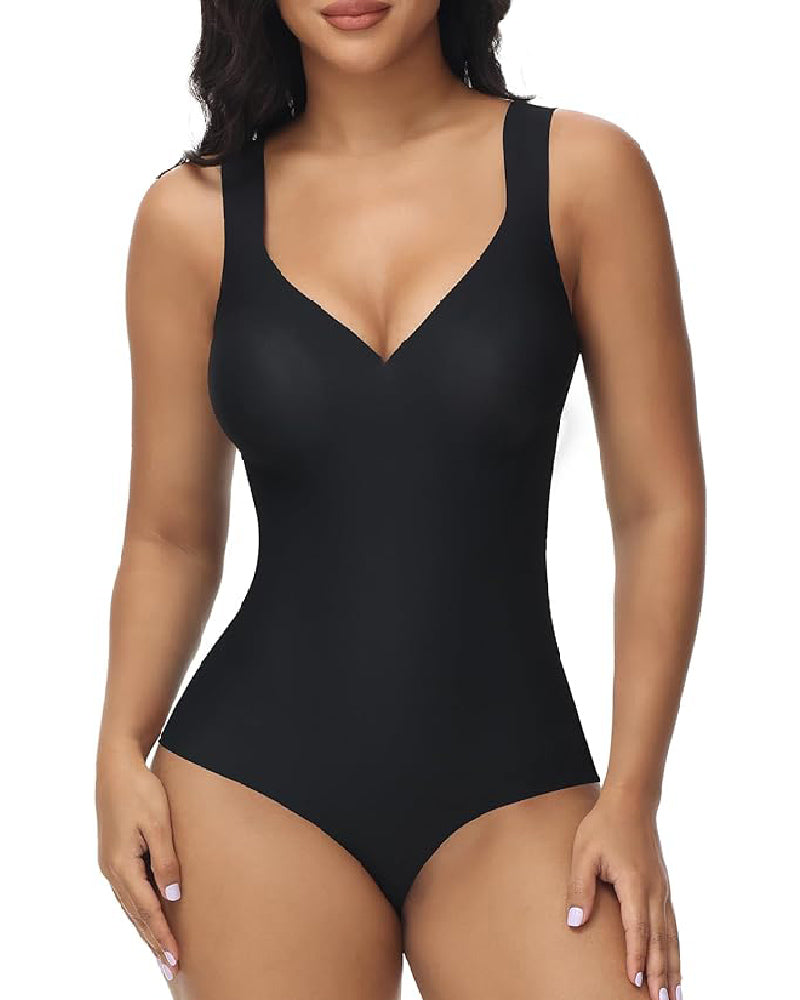 Shapshe® Body de Verano Sin Costuras de Seda Helada para Mujer con Control de Abdomen, Compresión y Escote en V