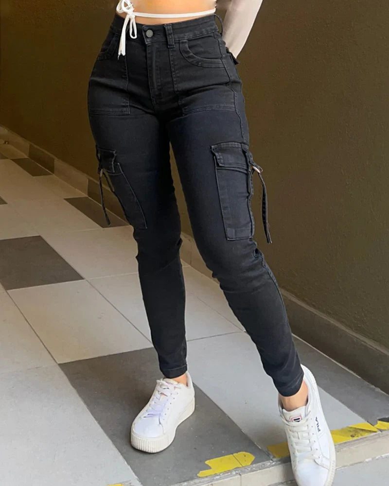 Jeans Cargo Ajustados de Cintura Alta para Mujer Shapshe® con Levantamiento de Cadera y Bolsillos Grandes