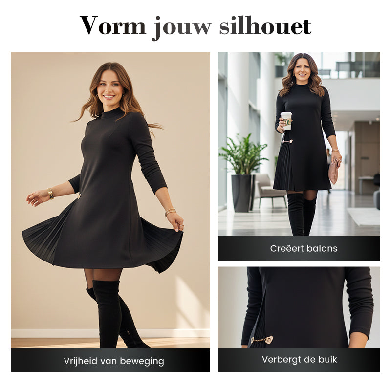💖 Vestido Elegante Más Vendido – Manga Larga con Paneles Plisados ✨🔥