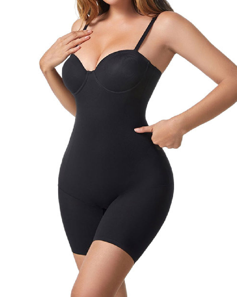 Body moldeador sin costuras hasta mitad del muslo, sin tirantes, con control de abdomen y sostén integrado