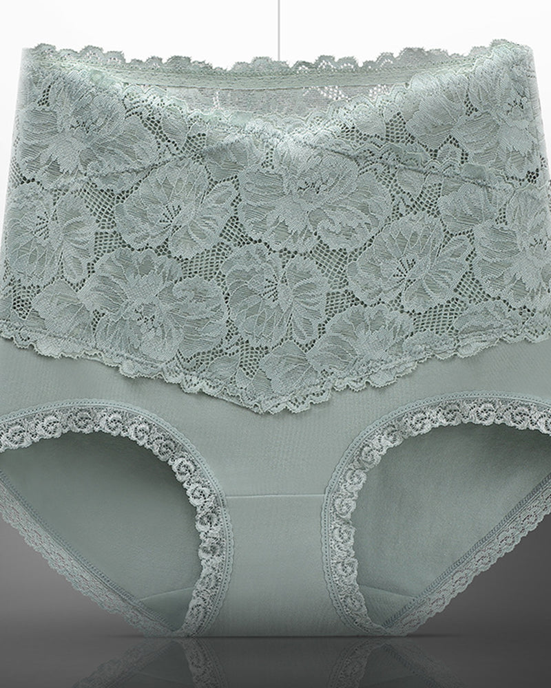 Bragas de encaje floral para mujer, con cintura alta en forma de V, control de abdomen, suaves y sexys