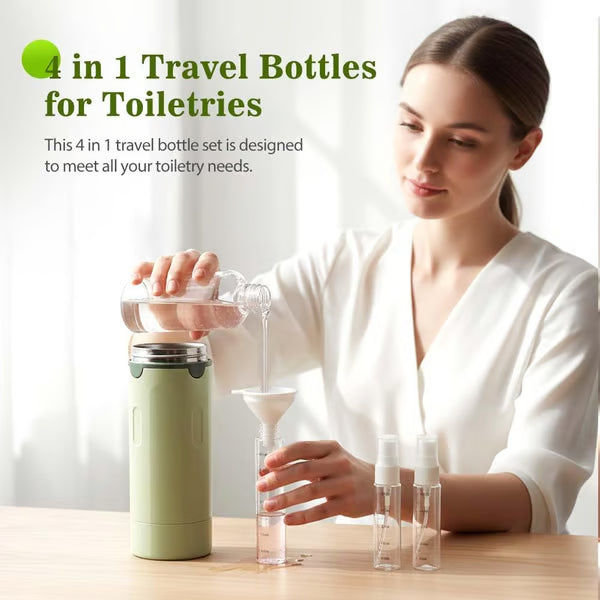 ⏰🔥 ¡50% DE DESCUENTO POR TIEMPO LIMITADO! 🧳 Botellas Dispensadoras 4 en 1 – Compactas, Herméticas y Perfectas para Tus Viajes ✈️🧴
