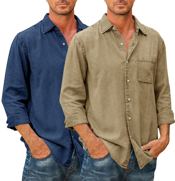 Camisa estilo vaquero para hombre 【Manga larga】En Rebajas, Tops de Mezclilla, Mezclilla de Hombre