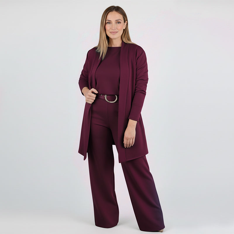 🔥 Conjunto Elegante de 3 Piezas – Cardigan Largo, Top y Pantalón para Estilo y Comodidad Todo el Día 💞✨