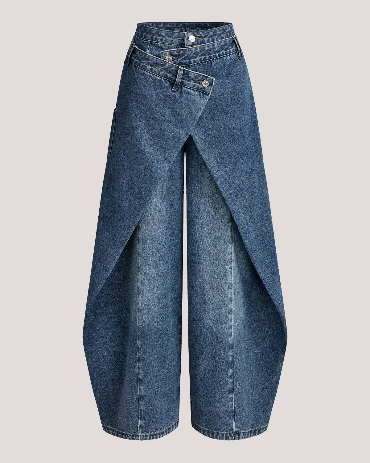 Jeans de pierna ancha con cintura alta y frente cruzado