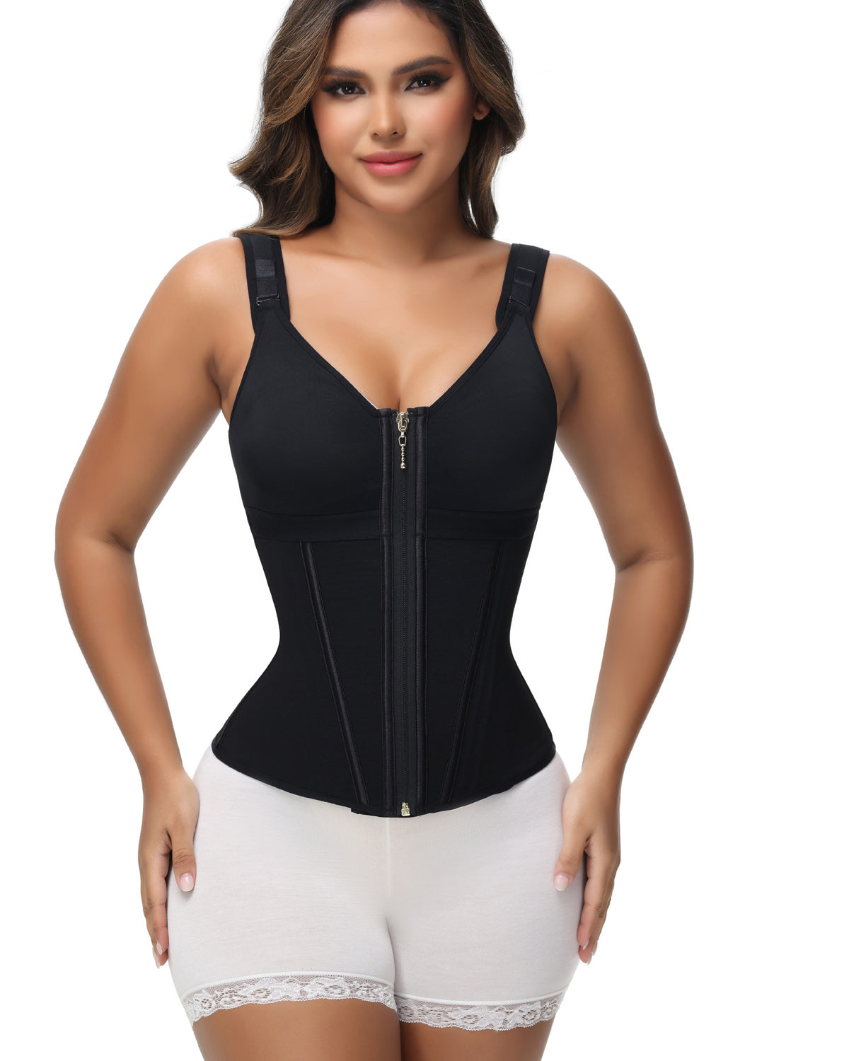 Shapshe® Corsé de Látex con Varillas para Mujer, Cierre de Cremallera, Moldeador de Abdomen con Sujetador