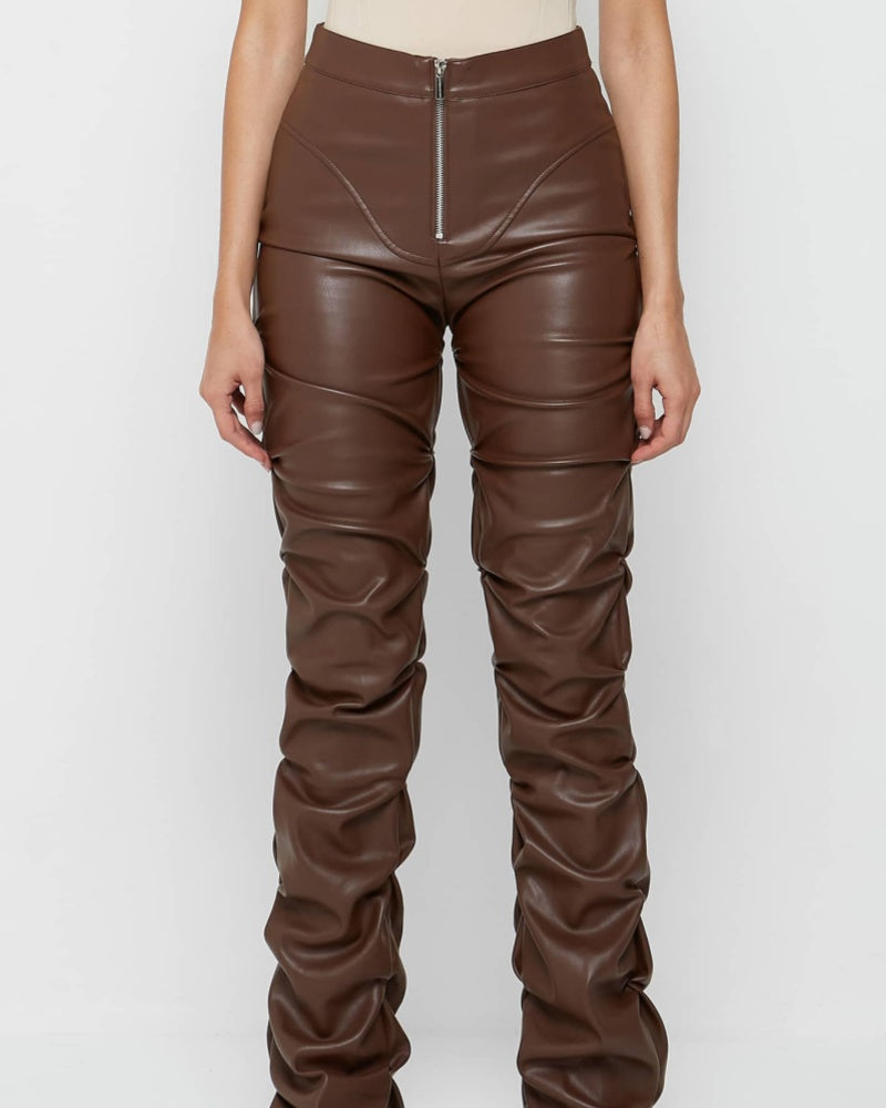Pantalones Acampanados Plisados Personalizados de Cuero PU