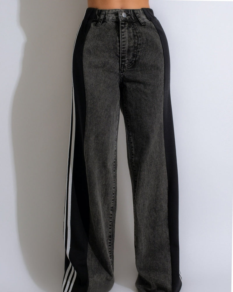 Jeans de tiro alto con paneles y 3 rayas anchos