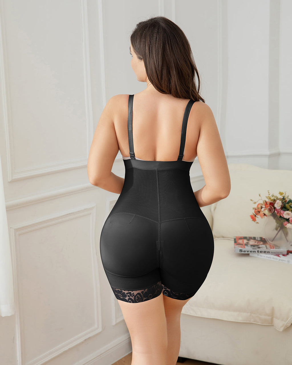 Shapshe® Body Shaper de Cierre para Mujer Negro con Escote Abierto