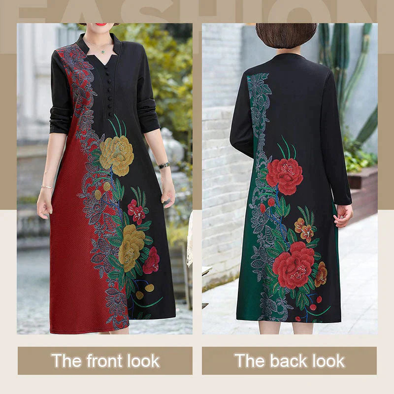 Vestido largo estampado con cuello en V