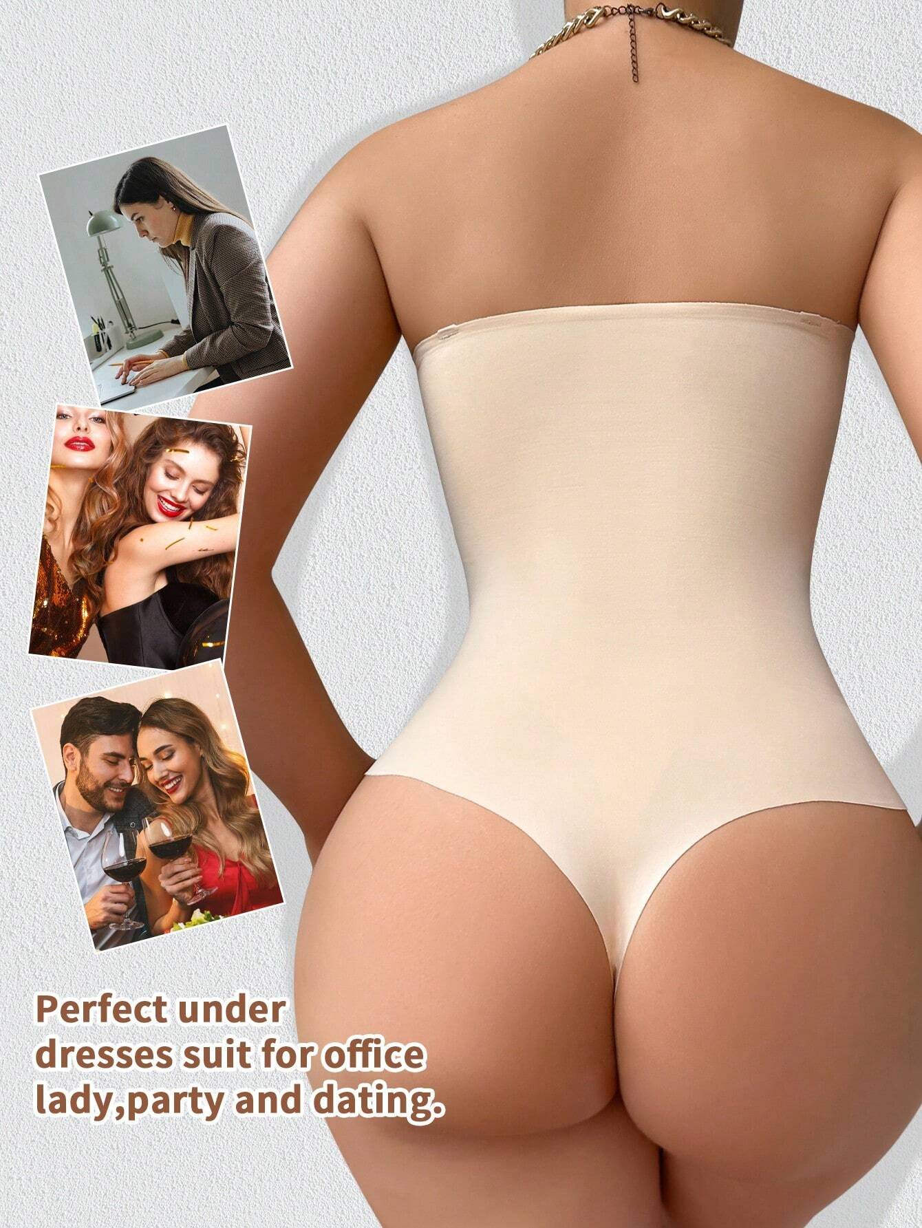 Body Shaper Femenino Sin Tirantes Control Abdomen Enterizo Sin Costuras con Tanga