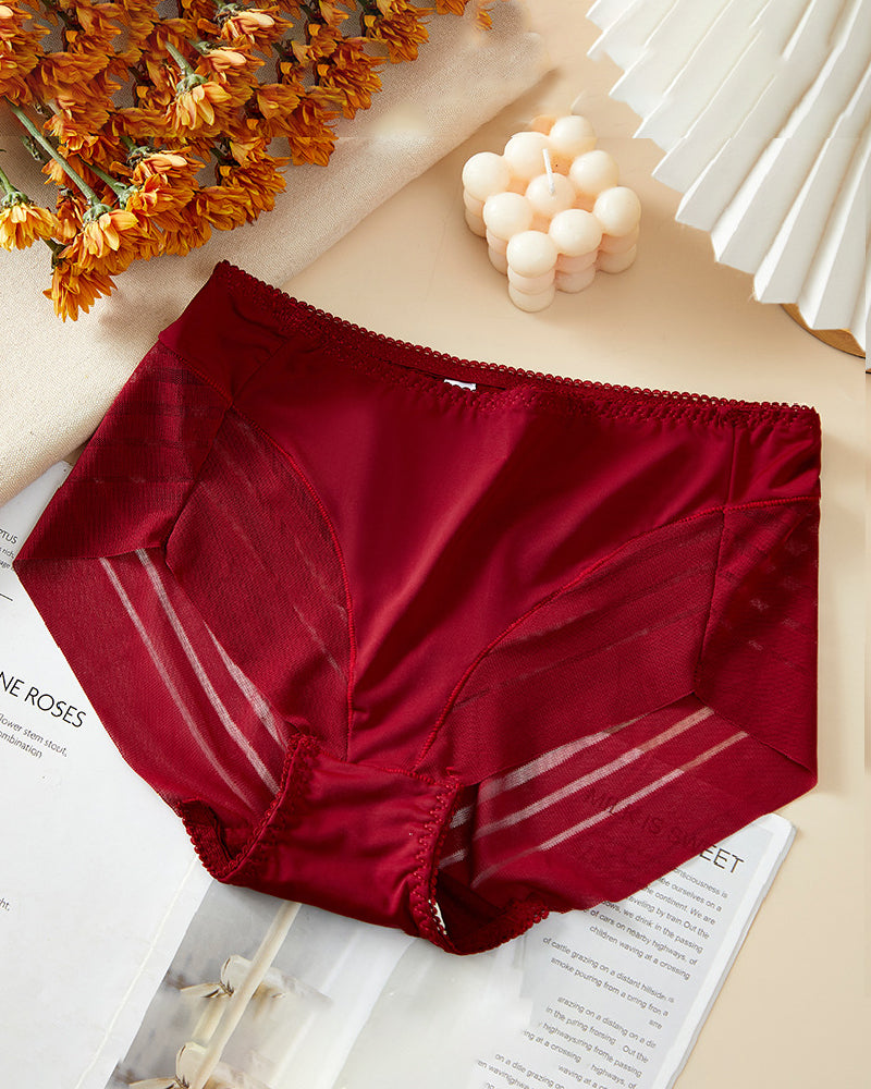 Ropa interior femenina sexy sin costuras con rayas huecas de malla, tanga de cintura media moldeadora
