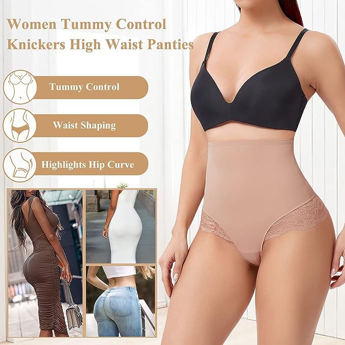 Bragas Moldeadoras de Encaje Sin Costuras con Control de Abdomen, Cintura Alta y Compresión, Tanga Interior