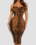 Vestido Corset Ajustado de Hombros Descubiertos y Corte Lápiz que Realza la Figura