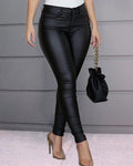 Pantalones ajustados de cuero PU sexy para uso casual y combinables con todo