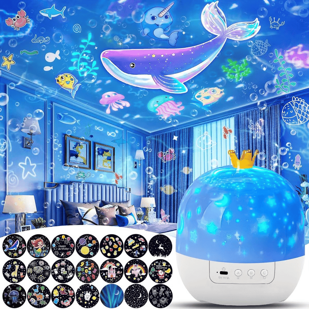 🌙 Proyector Nocturno Infantil – 15 Películas, Luz Suave y Carga por USB, Perfecto para Dormir o Jugar 🎥✨