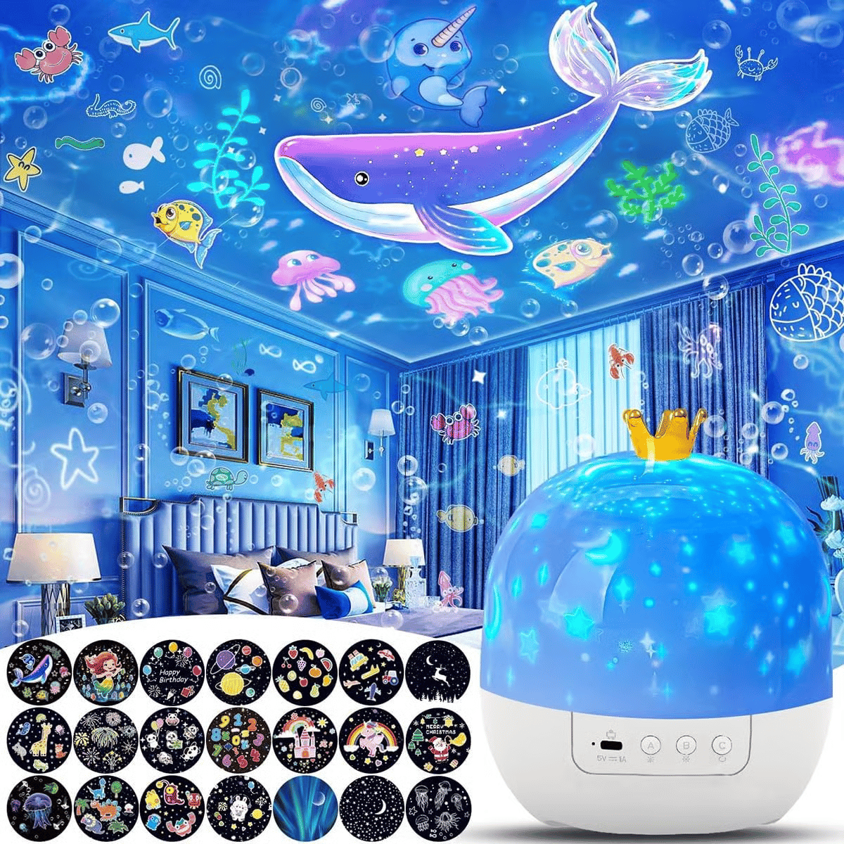 🌙 Proyector Nocturno Infantil – 15 Películas, Luz Suave y Carga por USB, Perfecto para Dormir o Jugar 🎥✨