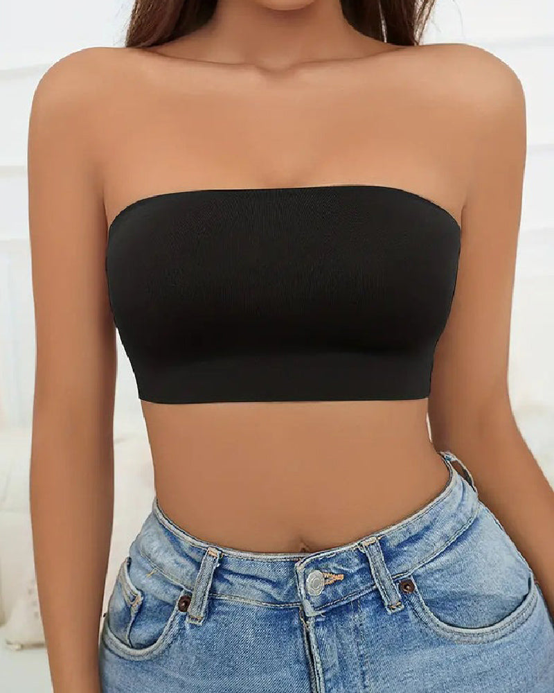 Bralette sin tirantes inalámbrico, tipo bandeau, sin costuras, elástico, sin relleno, push up