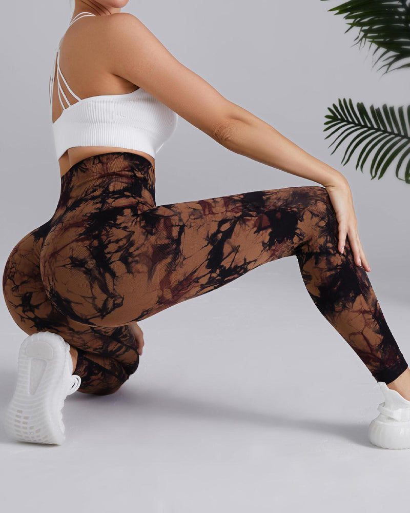 Pantalones de Yoga de Cintura Ancha con Estampado Tie Dye, Alta Elasticidad, Sin Costuras y Levantacola