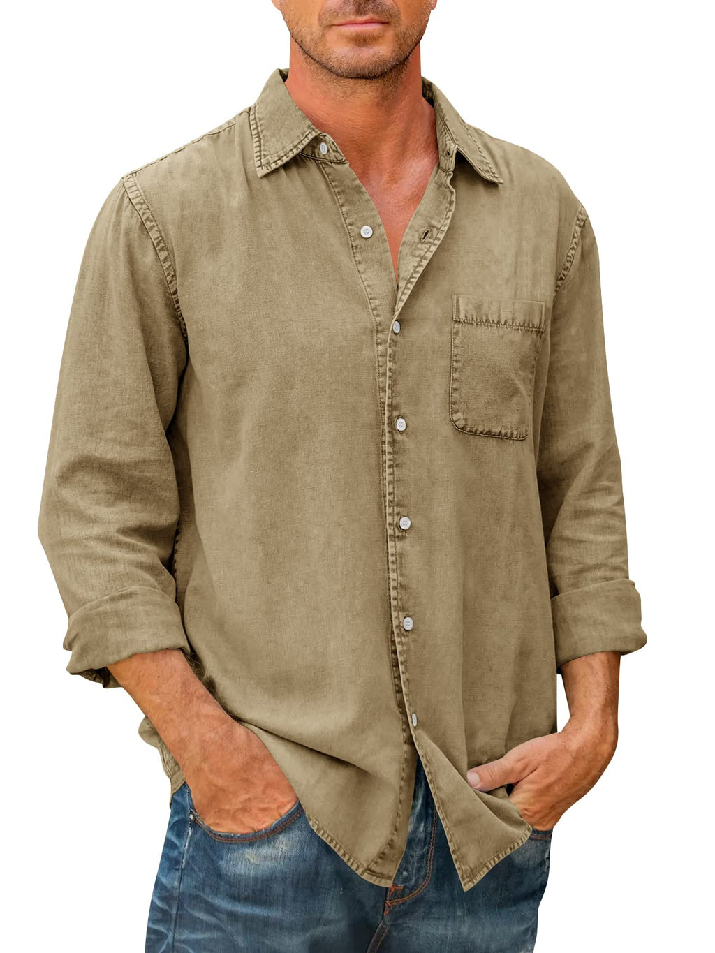 Camisa estilo vaquero para hombre 【Manga larga】En Rebajas, Tops de Mezclilla, Mezclilla de Hombre