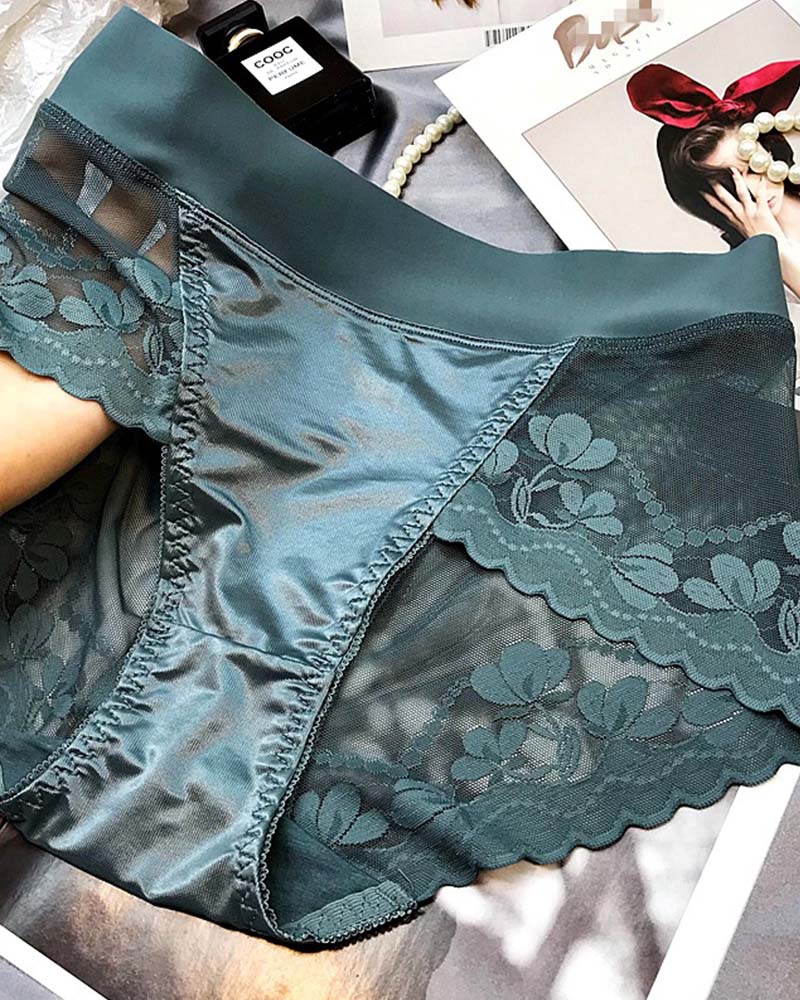 Pantalones de Cintura Alta con Encaje de Lujo Ligero de Satén Premium