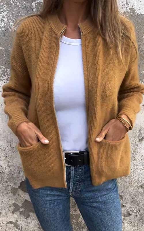 🧥 Chaqueta de Punto para Mujer – Casual y Versátil con Bolsillos 🌟 Perfecta para Otoño e Invierno ❄️🍂