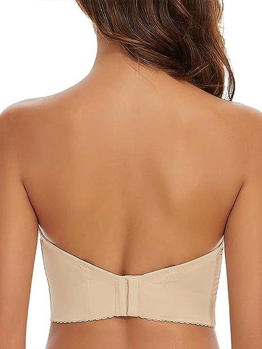 Sostén sin tirantes antideslizante para mujer con espalda baja y push-up largo multiusos