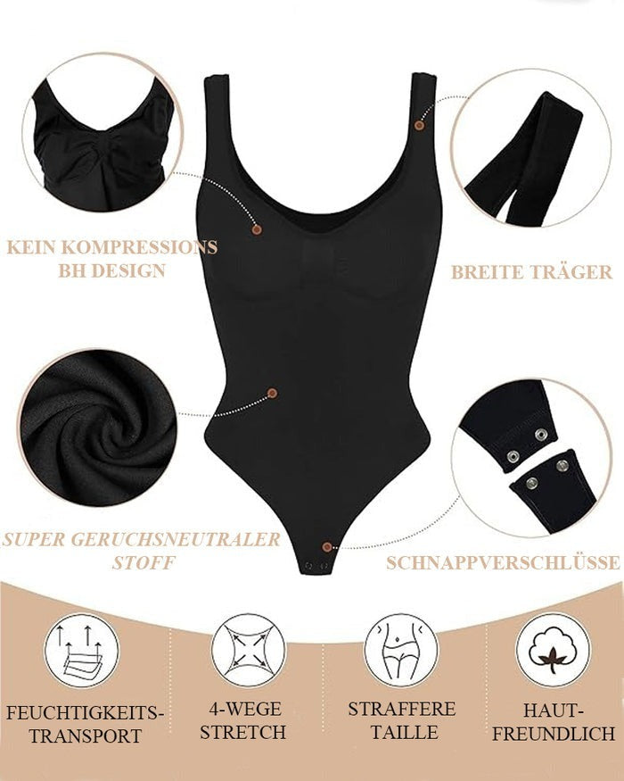 Camiseta tipo body moldeadora con control abdominal, escote en U y tanga