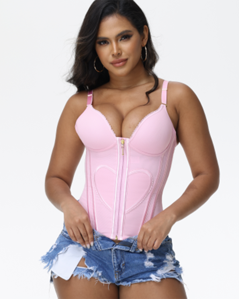 Shapshe® Fajas Colombianas Corset Top con Cremallera Entrenador de Cintura Love Pattern