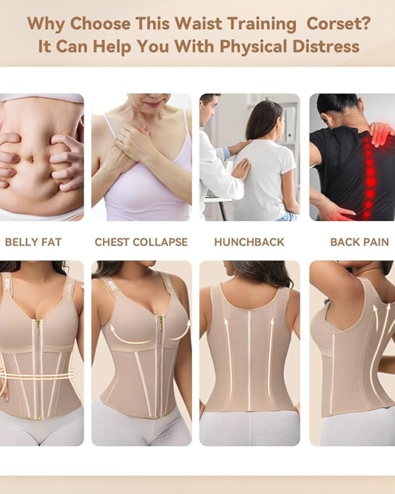 Shapshe® Fajas Colombianas Trainer de Cintura con Cremallera Frontal, Varillas de Acero y Control de Abdomen