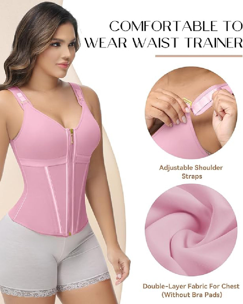 Shapshe® Fajas Colombianas Trainer de Cintura con Cremallera Frontal, Varillas de Acero y Control de Abdomen