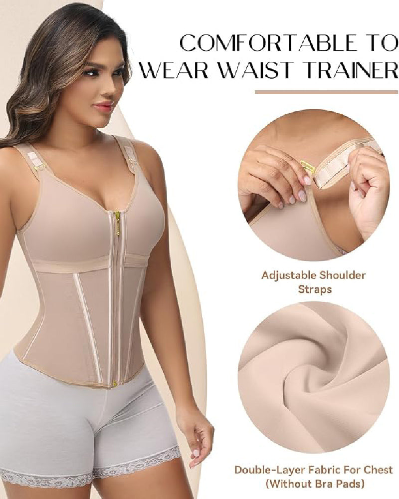 Shapshe® Fajas Colombianas Trainer de Cintura con Cremallera Frontal, Varillas de Acero y Control de Abdomen