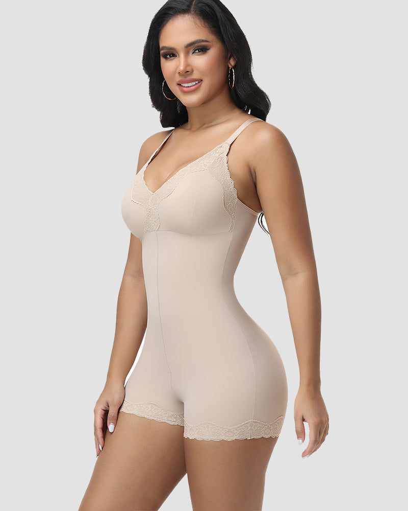 Shapshe® Body Moldeador con Escote en V Profundo y Encaje, Largo hasta la Mitad del Muslo