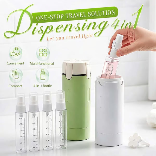 ⏰🔥 ¡50% DE DESCUENTO POR TIEMPO LIMITADO! 🧳 Botellas Dispensadoras 4 en 1 – Compactas, Herméticas y Perfectas para Tus Viajes ✈️🧴