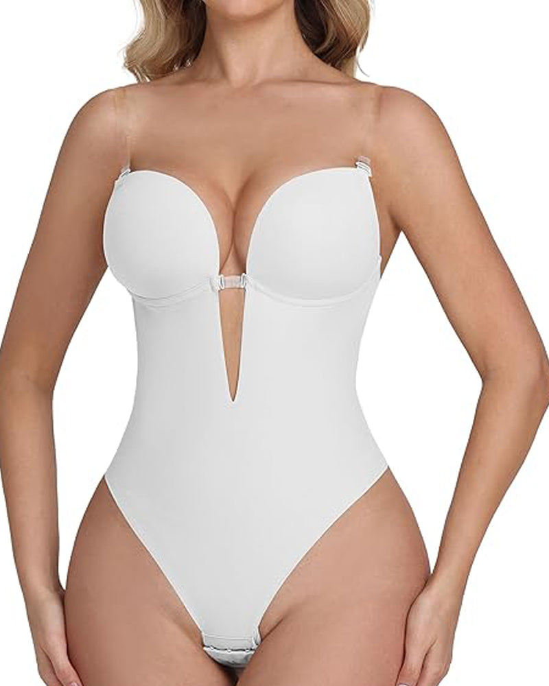 Body de escote profundo sin espalda, sin costuras, con sostén incorporado y tanga moldeadora