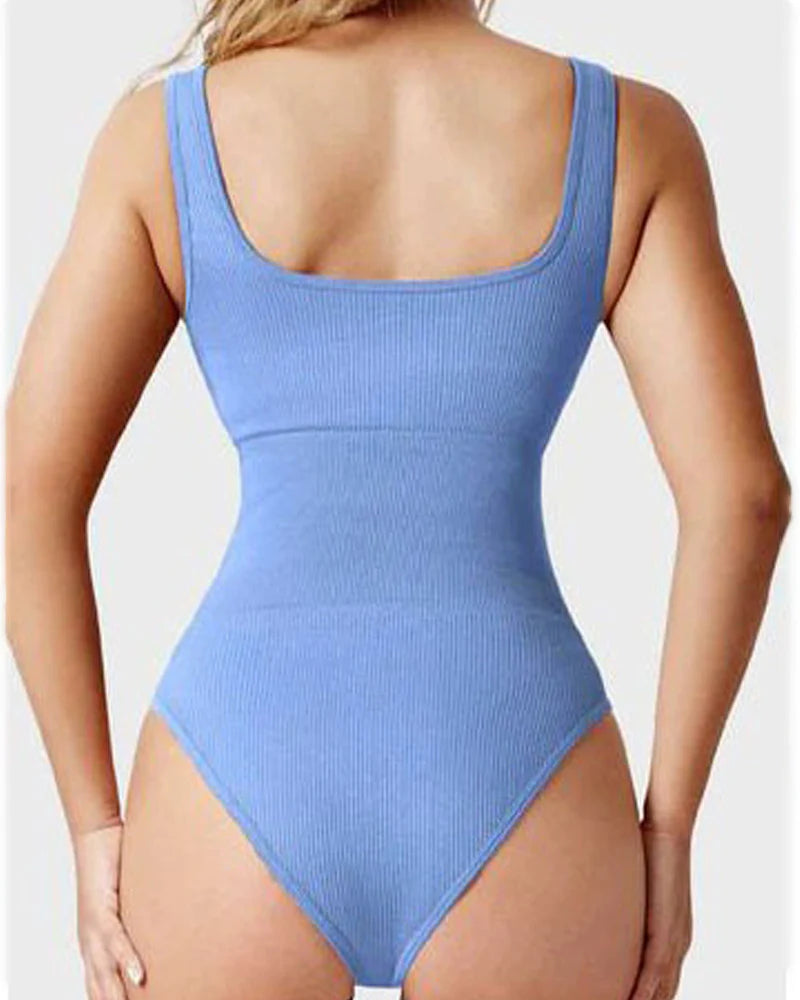 Body de Moldeador Femenino Sexy Sin Mangas con Cuello Cuadrado y Diseño Acanalado