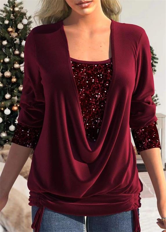 ✨💃 Top Falso de Dos Piezas con Lentejuelas – Elástico, Ajuste Smock y Estilo de Fiesta 🎉