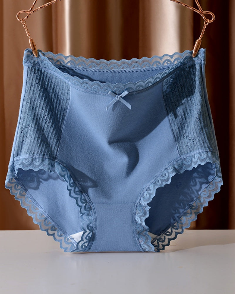 Panties cómodos de algodón transpirable con cintura alta y detalle de encaje