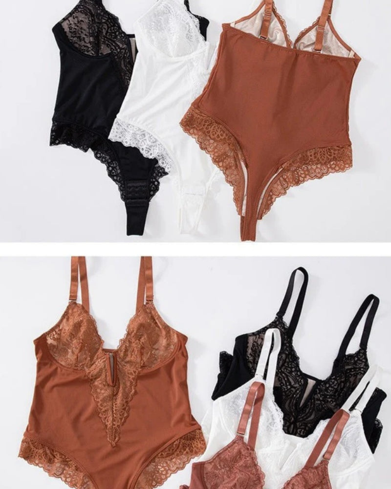 Body de Encaje Sexy con Escote Profundo en V