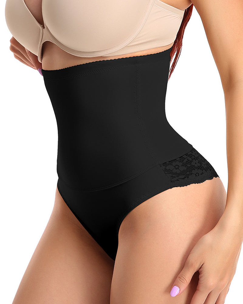 Calzones moldeadores de cintura alta con control de abdomen para mujer, sin costuras y con encaje combinado